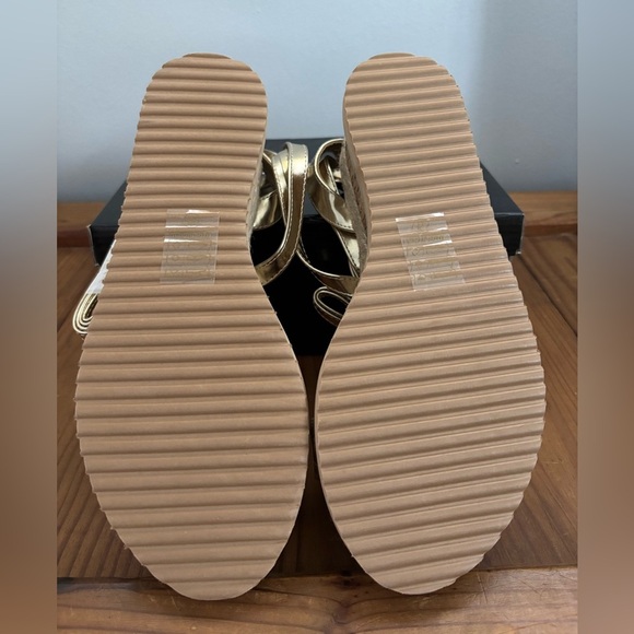 Gold Metallic Cork Platform Sandals Tie Strappy PrettyLittleThing Size 10 - Picture 7 of 12